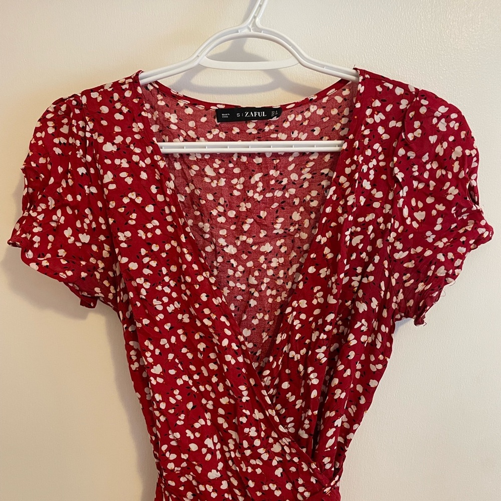 Red Floral Wrap Dress